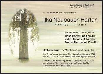 Traueranzeige von Ilka Neubauer-Hartan von Neue Presse Coburg