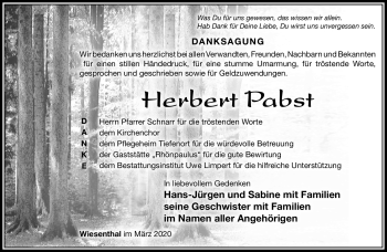 Traueranzeige von Herbert Pabst von Südthüringer Presse