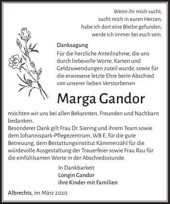 Traueranzeige von Marga Gandor von Südthüringer Presse
