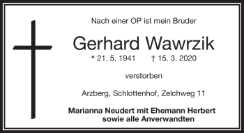 Traueranzeige von Gerhard Wawrzik von Frankenpost