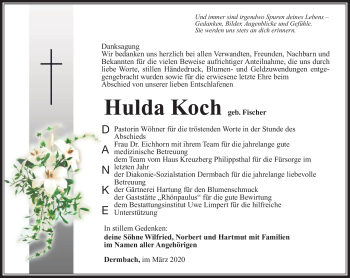 Traueranzeige von Hulda Koch von Südthüringer Presse