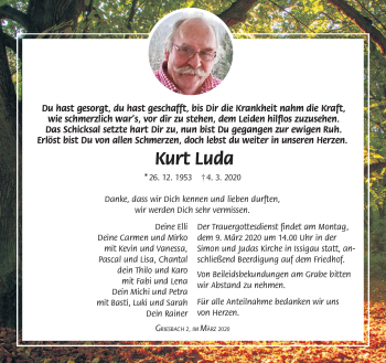 Traueranzeige von Kurt Luda von Frankenpost