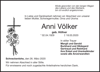 Traueranzeige von Anni Völker von Neue Presse Coburg