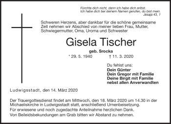 Traueranzeige von Gisela Tischer von Neue Presse Coburg