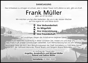 Traueranzeige von Frank Müller von Südthüringer Presse