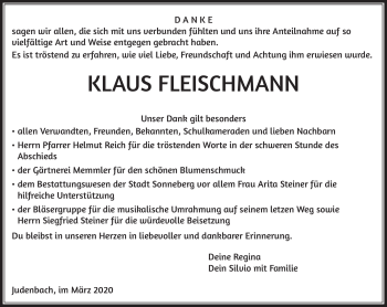 Traueranzeige von Klaus Fleischmann von Südthüringer Presse