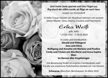 Traueranzeige von Erika Weiß von Südthüringer Presse