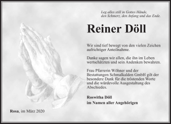 Traueranzeige von Reiner Döll von Südthüringer Presse