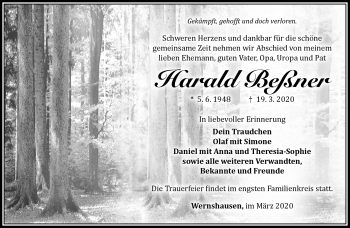 Traueranzeige von Harald Beßner von Südthüringer Presse