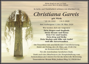 Traueranzeige von Christiana Gareis von Frankenpost