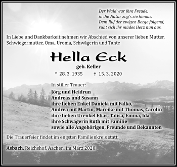 Traueranzeige von Hella Eck von Südthüringer Presse
