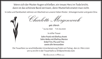 Traueranzeige von Charlotte Morgenweck von Südthüringer Presse