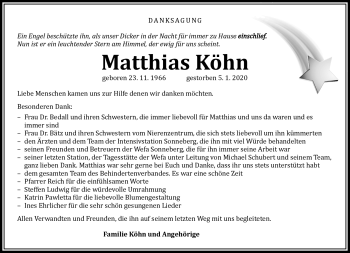 Traueranzeige von Matthias Köhn von Südthüringer Presse