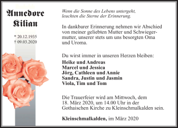 Traueranzeige von Annedore Kilian von Südthüringer Presse