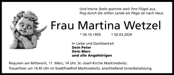 Traueranzeige von Martina Wetzel von Frankenpost