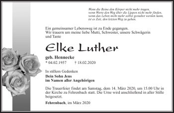 Traueranzeige von Elke Luther von Südthüringer Presse