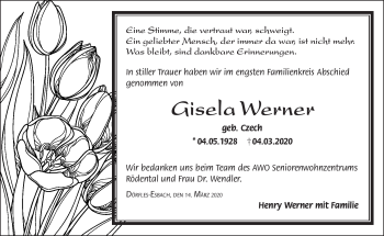 Traueranzeige von Gisela Werner von Neue Presse Coburg