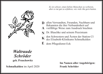 Traueranzeige von Waltraude Schröder von Südthüringer Presse