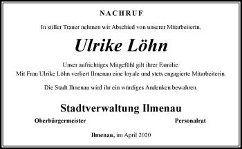 Traueranzeige von Ulrike Löhn von Südthüringer Presse
