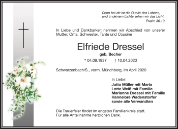 Traueranzeige von Elfriede Dressel von Frankenpost