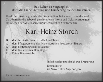 Traueranzeige von Karl-Heinz Storch von Südthüringer Presse