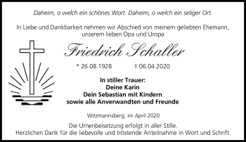 Traueranzeige von Friedrich Schaller von Neue Presse Coburg