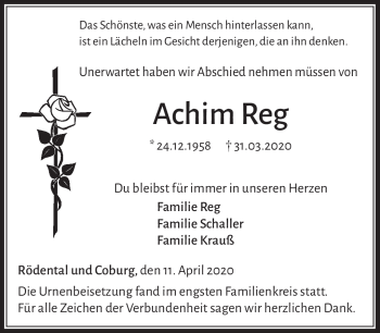Traueranzeige von Achim Reg von Neue Presse Coburg