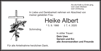 Traueranzeige von Heike Albert von Frankenpost