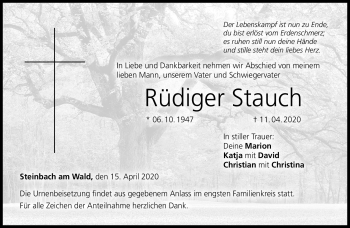 Traueranzeige von Rüdiger Stauch von Neue Presse Coburg