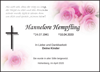 Traueranzeige von Hannelore Hempfling von Frankenpost