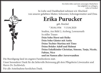 Traueranzeige von Erika Purucker von Frankenpost