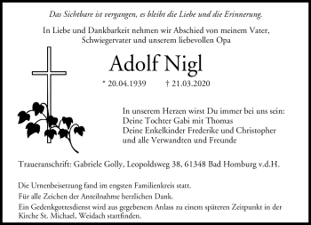 Traueranzeige von Adolf Nigl von Neue Presse Coburg