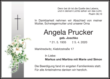 Traueranzeige von Angela Prucker von Frankenpost