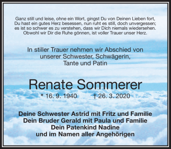 Traueranzeige von Renate Sommerer von Frankenpost
