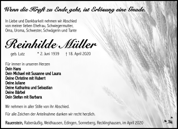 Traueranzeige von Reinhilde Müller von Südthüringer Presse
