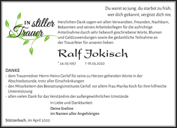 Traueranzeige von Ralf Jokisch von Südthüringer Presse