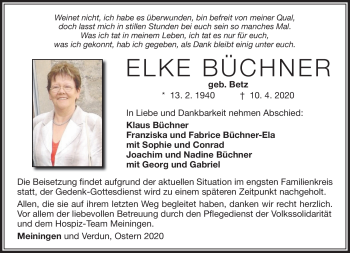 Traueranzeige von Elke Büchner von Südthüringer Presse