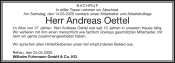 Traueranzeige von Andreas Oettel von Frankenpost