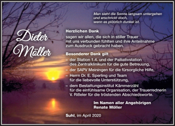 Traueranzeige von Dieter Möller von Südthüringer Presse
