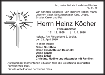 Traueranzeige von Heinz Köcher von Frankenpost