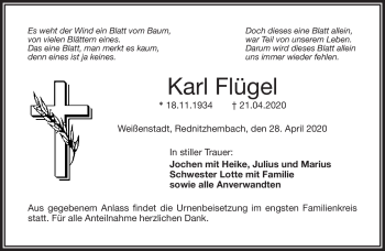 Traueranzeige von Karl Flügel von Frankenpost