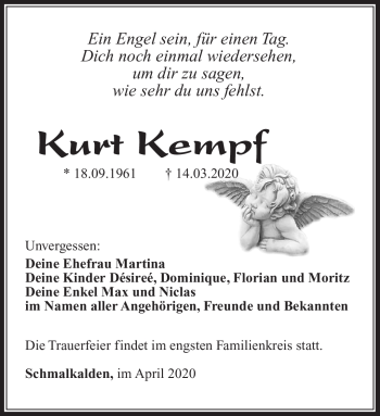 Traueranzeige von Kurt Kempf von Südthüringer Presse