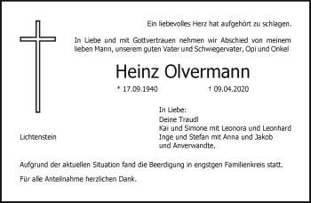 Traueranzeige von Heinz Olvermann von Neue Presse Coburg