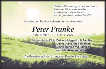 Traueranzeige von Peter Franke von Neue Presse Coburg