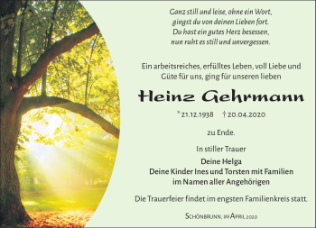 Traueranzeige von Heinz Gehrmann von Südthüringer Presse