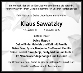 Traueranzeige von Klaus Sawastzky von Frankenpost