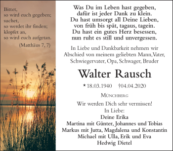 Traueranzeige von Walter Rausch von Frankenpost