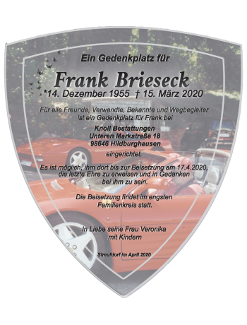 Traueranzeige von Frank Brieseck von Südthüringer Presse