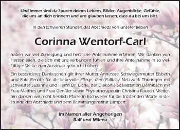 Traueranzeige von Corinna Wentrof-Carl von Südthüringer Presse