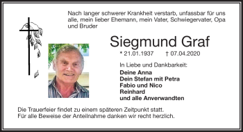 Traueranzeige von Siegmund Graf von Frankenpost